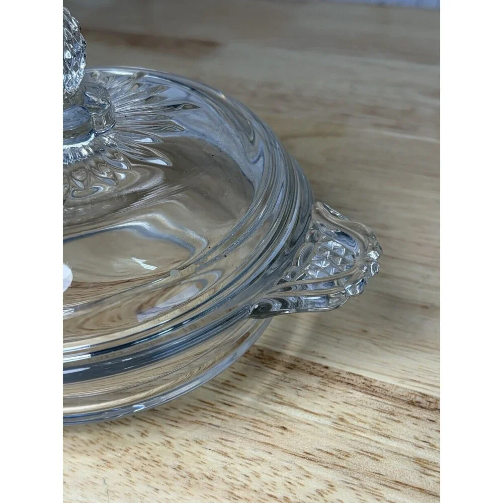 Heisey Glass Plantation Pineapple Round Covered Butter Dish + Punch Cup Vintage